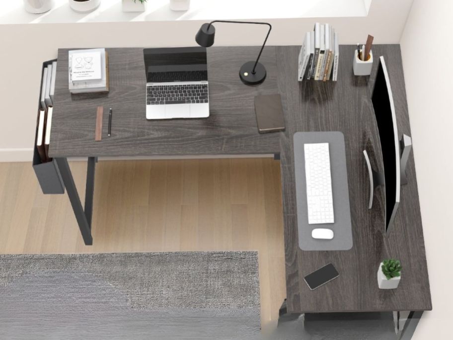 Gianna L-Shaped Computer Desk w/ Wooden Desktop in office