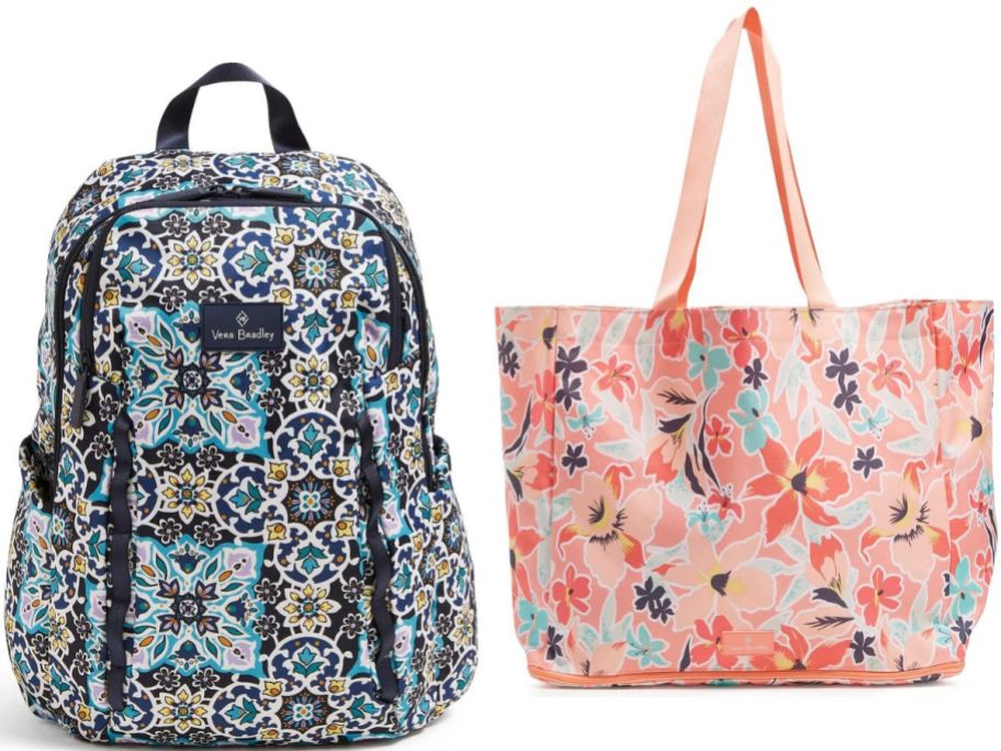 stock images of a Vera Bradley backpacks and tote bag