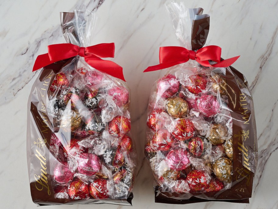 Valentine's day truffles inside of their giftbags