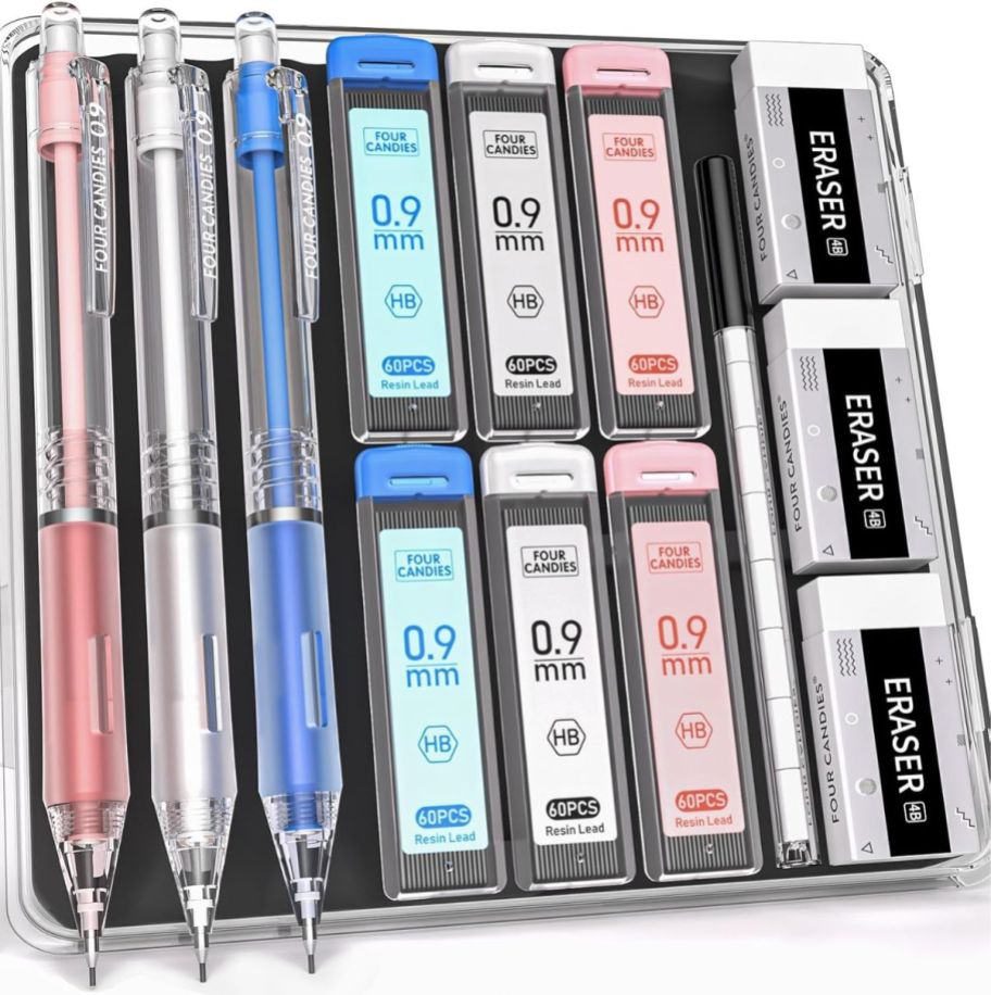 21 piece .9MM mechanical pencil set stock image