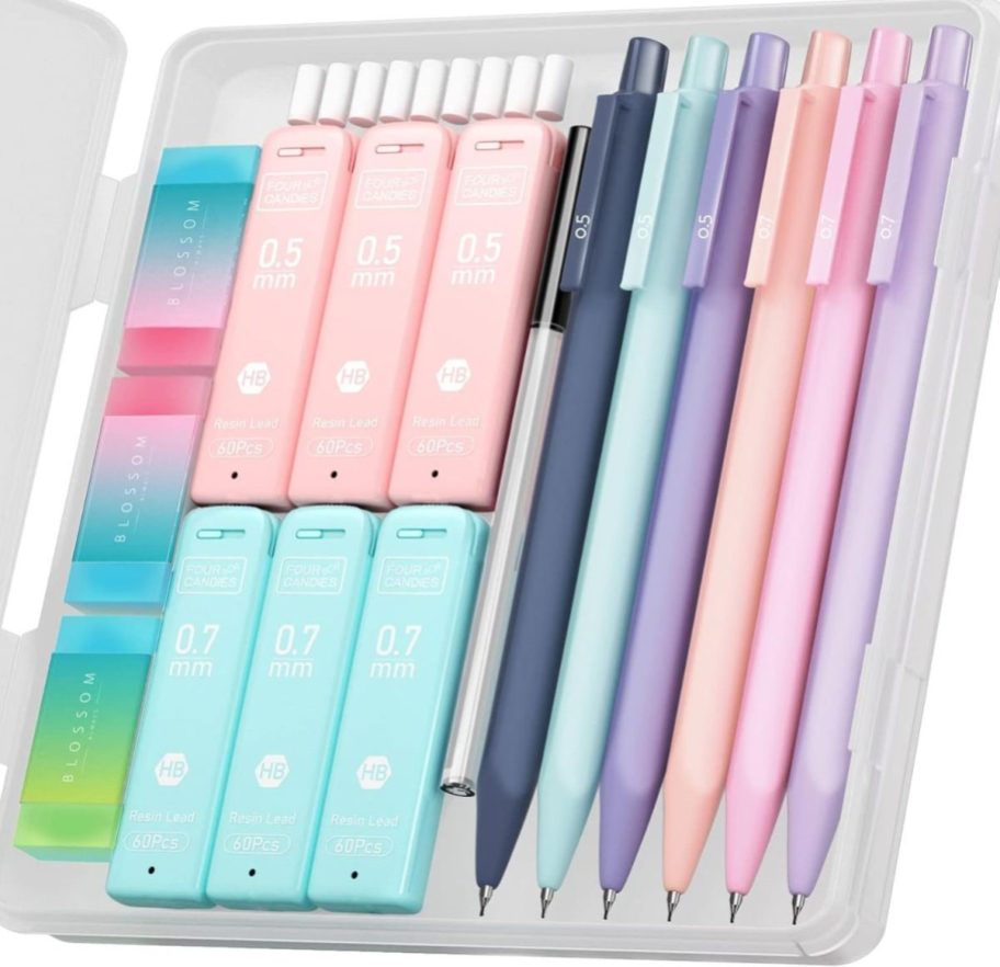 21 piece mechanical pencil set in case stock image