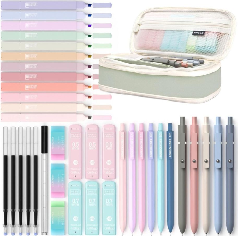 40 piece mechanical pencil set with highlighters and gel pens