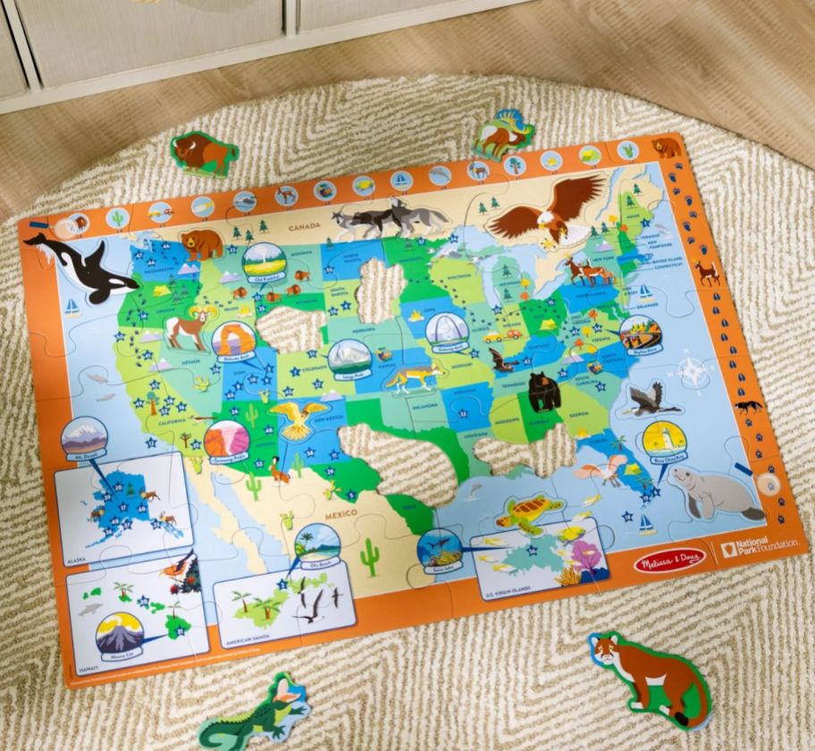 a kids floor puzzle map of us national parks