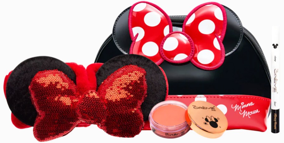 minnie mouse head band and makeup bag with cream blush and freckle pen