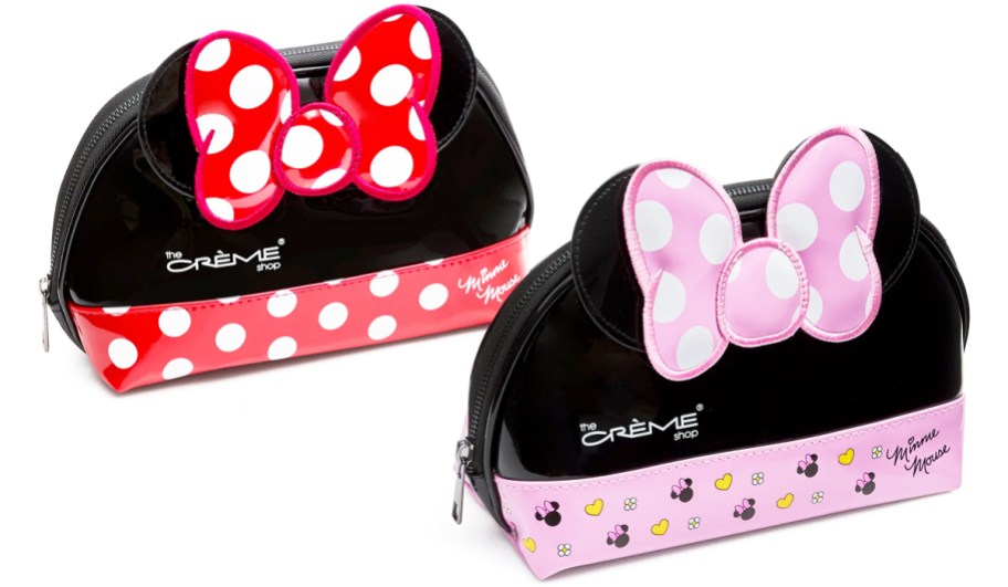 red and pink minnie mouse cosmetic bags