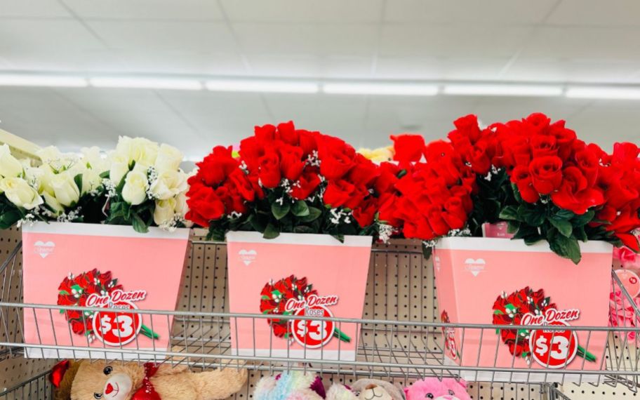 3 displays of valentines artificial rose bouquets