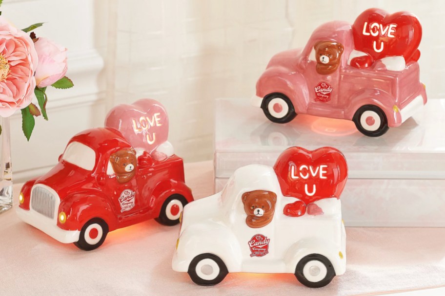 3 mini light up valentine trucks