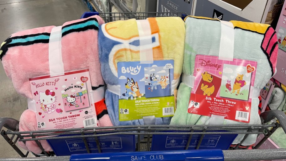 Valentine's Day throw blankets displayed in shopping cart