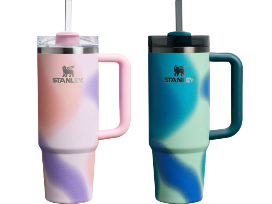 pink and blue stanley tumblers