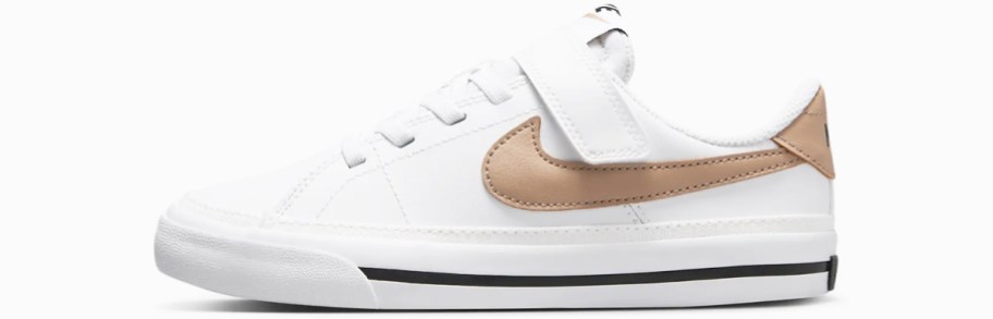 white and brown little kids nike sneaker