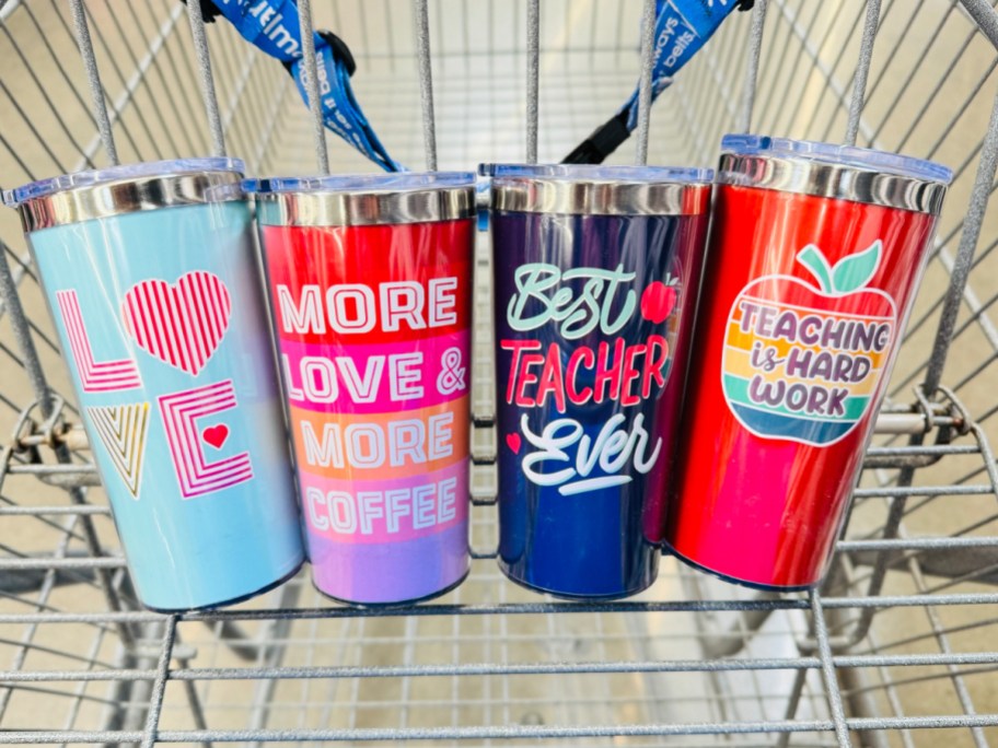 Way To Celebrate Valentine's Day tumblers inside of shopping cart