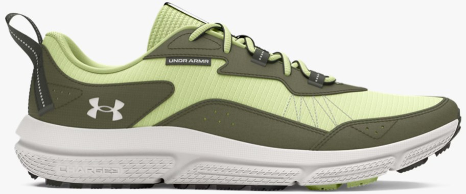 dark and light green running shoe