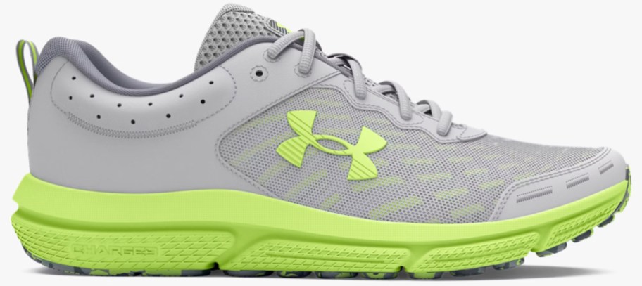 light grey and green running shoe