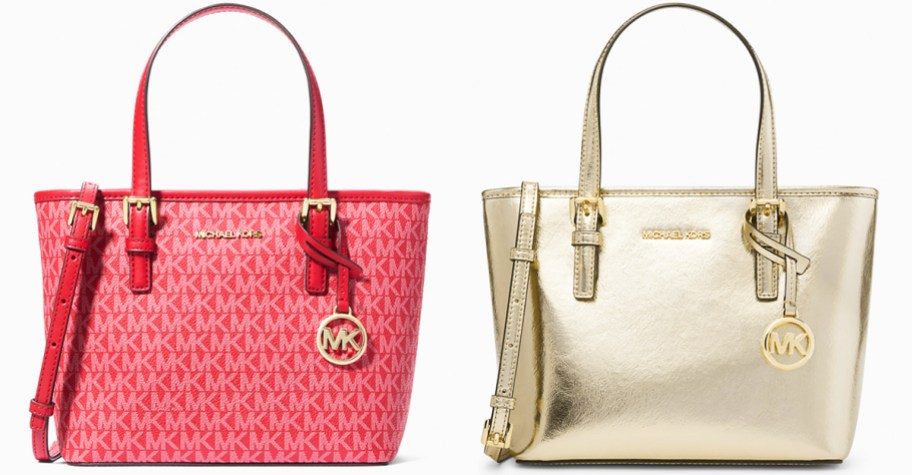 red and gold Michael Kors tote bags