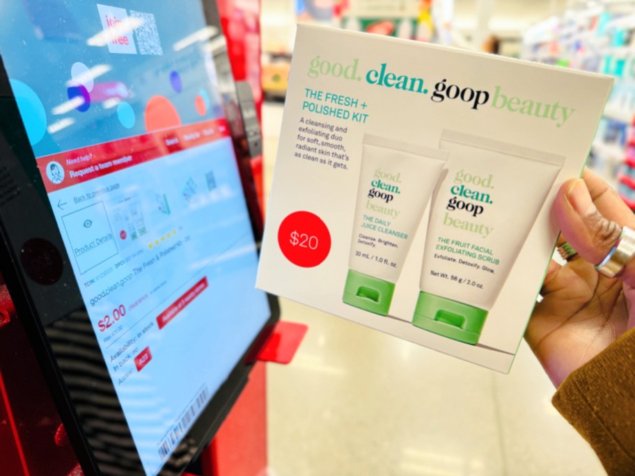 good clean goop <a href='https://www.christabellehowie.com/product-tag/decorative-vases' target='_blank' rel='follow'>beauty</a> set being scanned a target store scanner to show the clearance price” width=”912″ height=”684″></p>
<div class=