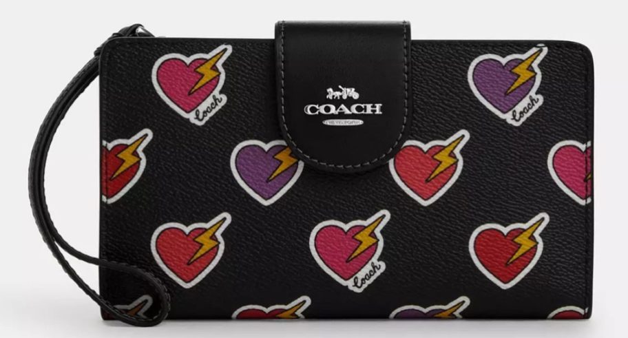 Coach Phone Wallet w/ Heart Bolt Print stock image