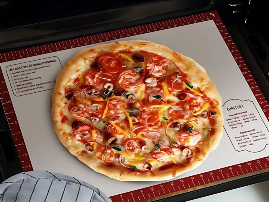 Pizza on a Silicone Baking Mat with Measurements