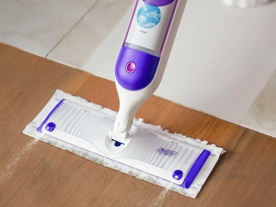 using Swiffer PowerMop to clean tile and wood floors