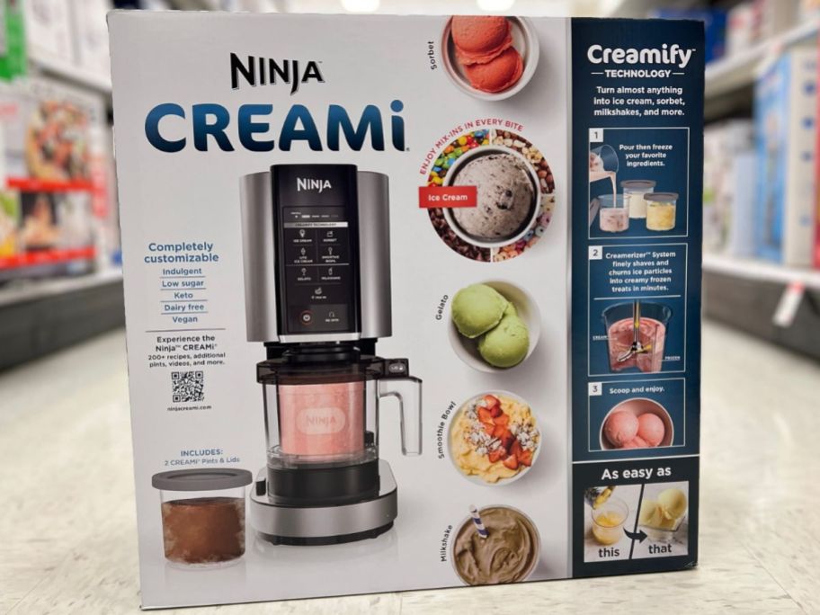 Ninja CREAMi Ice Cream, Gelato & Sorbet Maker box sitting in store aisle