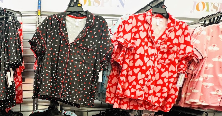 heart print pajama sets on display in store