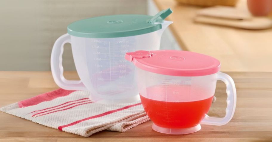 Tupperware 2-Piece Mix-n-Store Pitcher Set on table