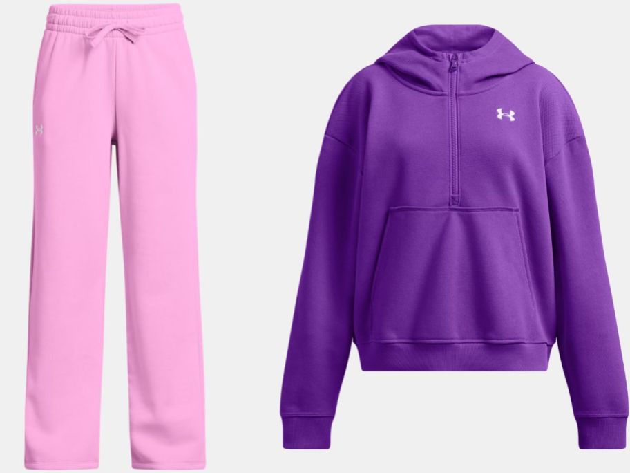 staock images of under armour girls fleece pants and sweatshirt