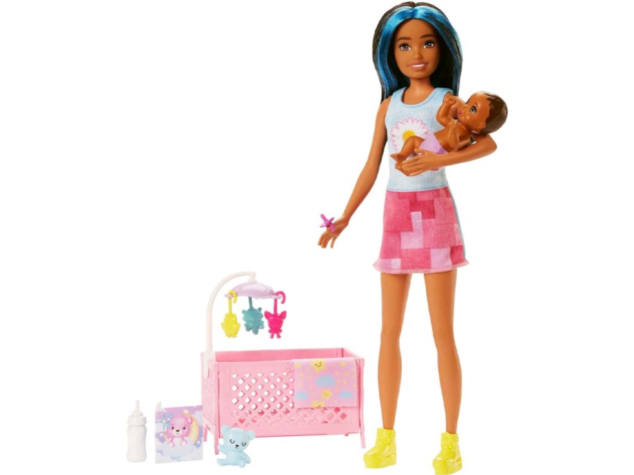 barbie with baby and crib