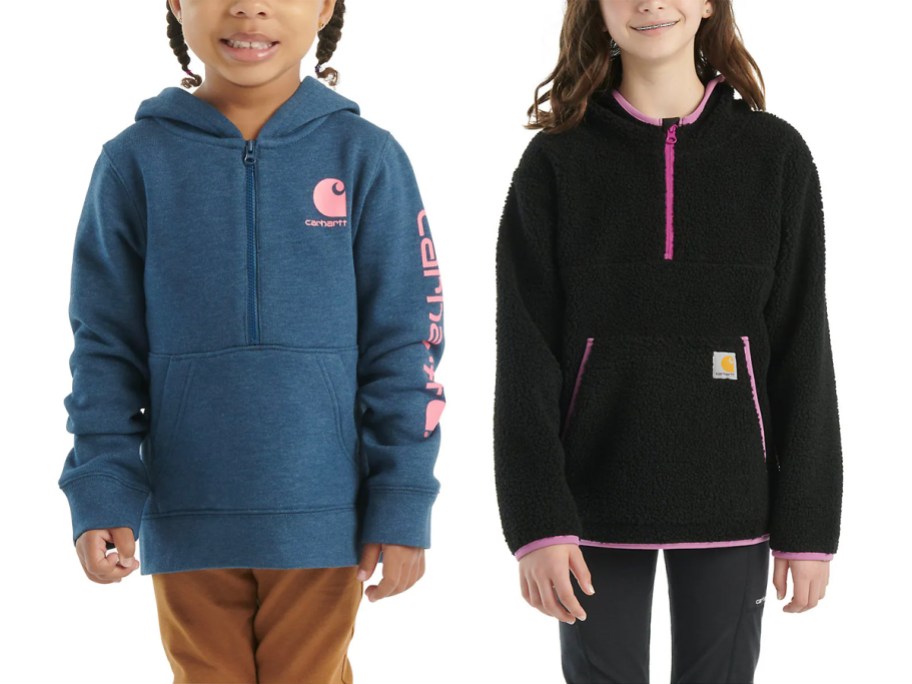 two girls wearing carhartt sweatshirts