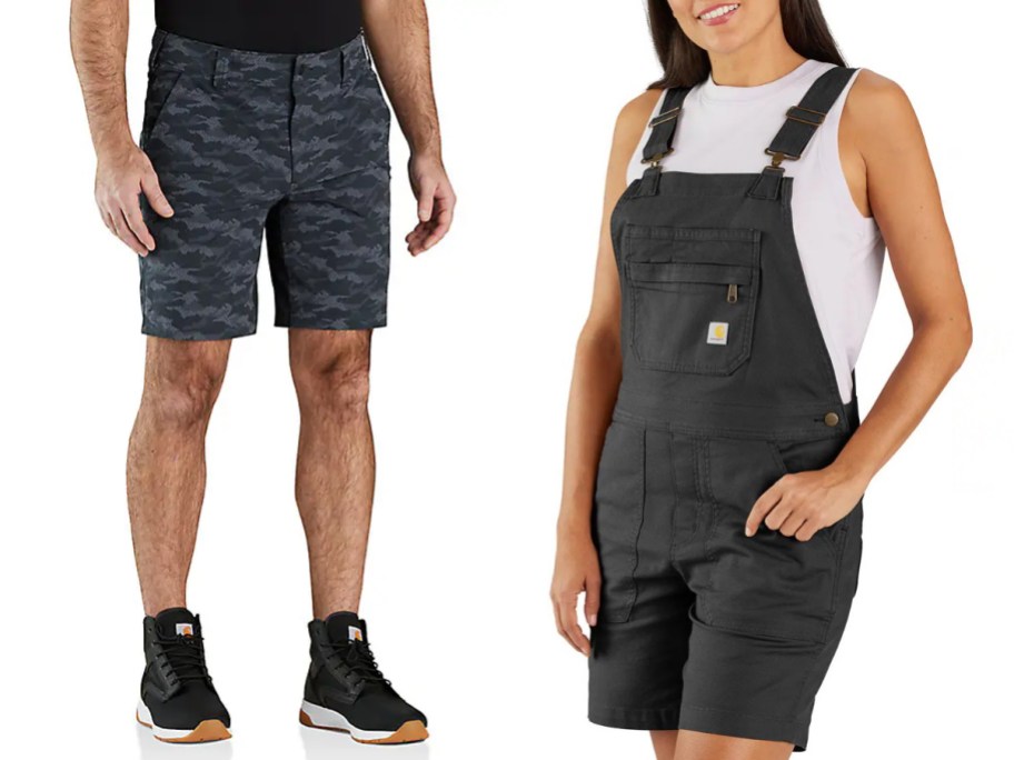 Carhartt Men's Force Lightweight Relaxed Fit Shorts and Carhartt Women's Rugged Flex Relaxed Fit Canvas Shortall