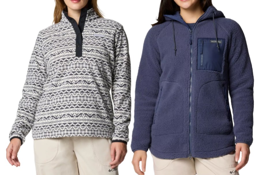 black and white and navy fleece jackets