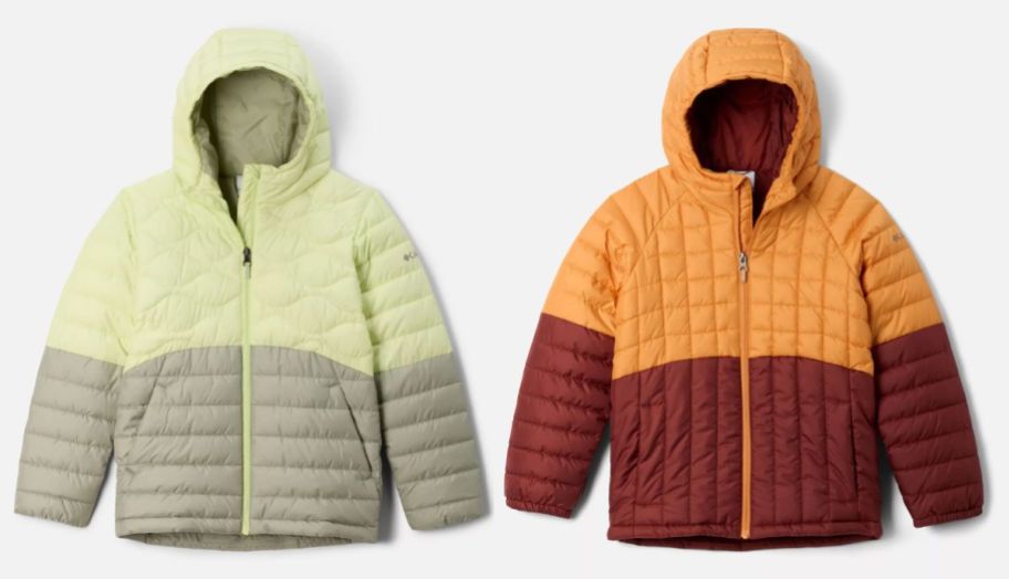 yellow and orange kids puffer jackets 