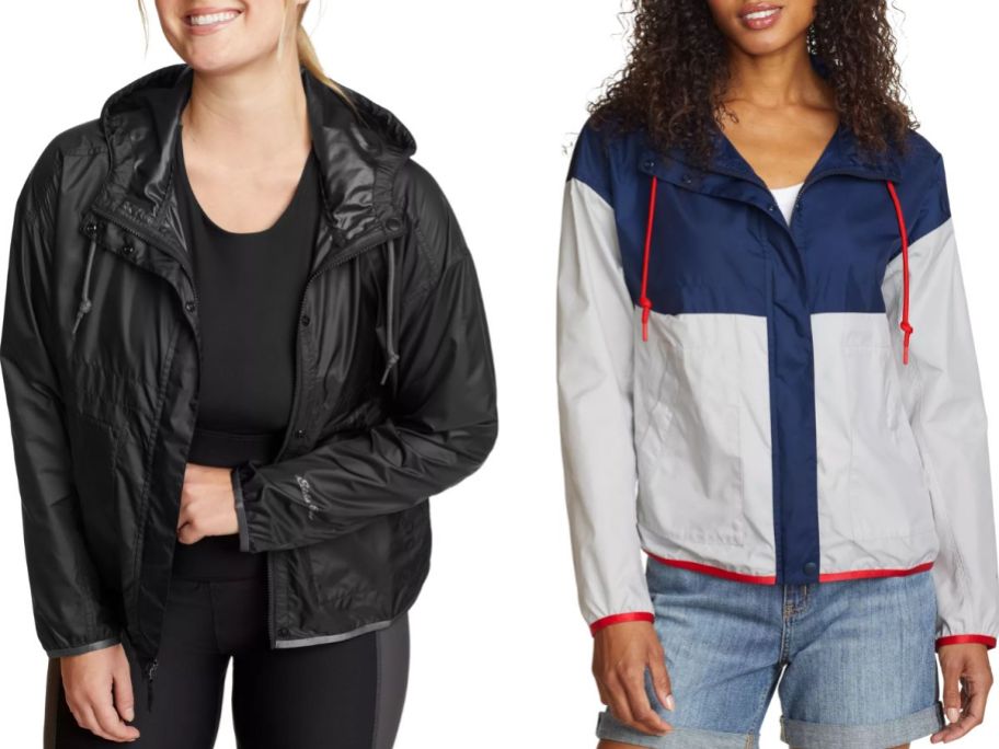 stock images of two women wearing Eddie Bauer windbreakers