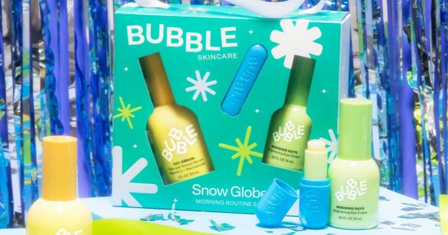 bubble skincare gift set on display