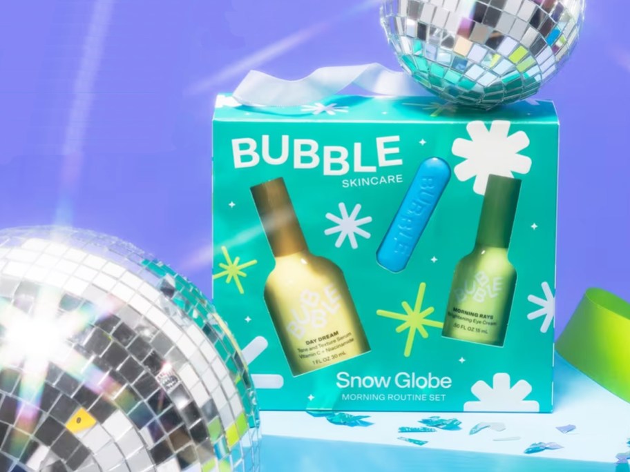 bubble skincare gift set with two disco balls