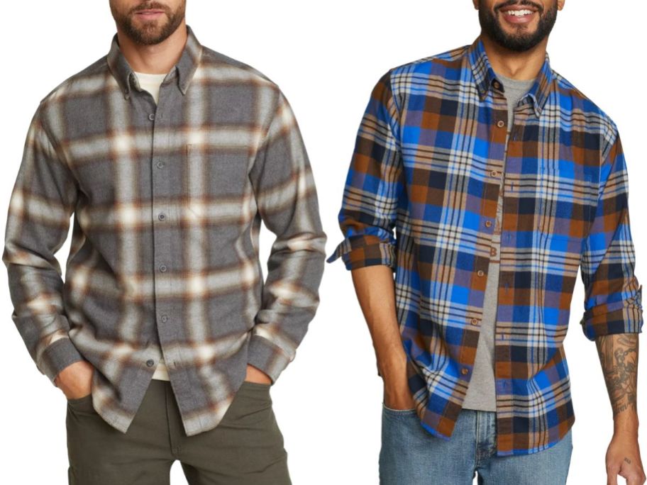 Stock images of two men wearing Eddie Bauer Flannels