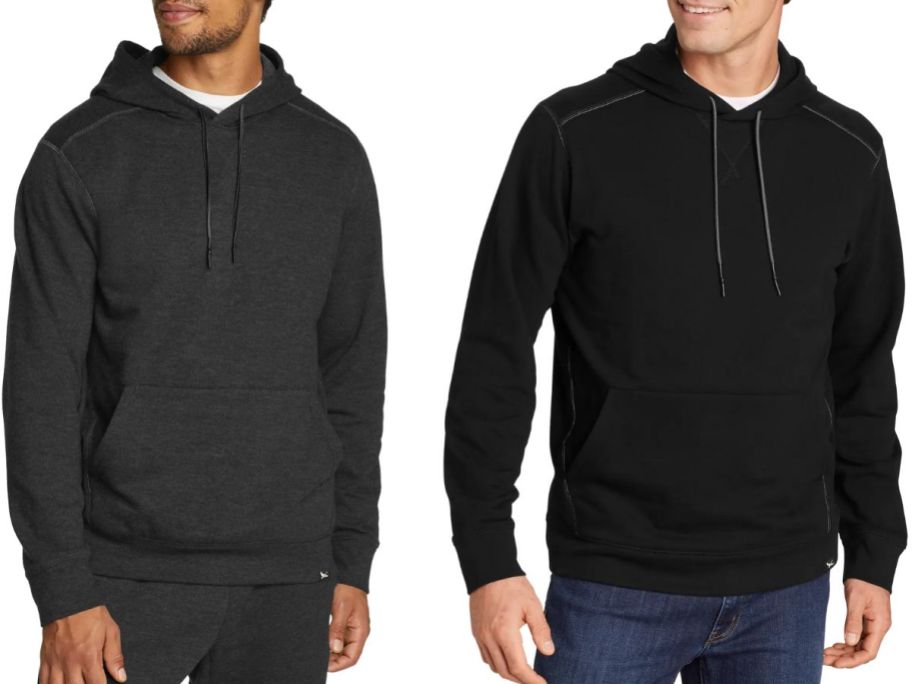 stock images of two men wearing eddie bauer hoodies