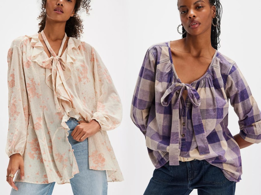 Free People Dreamland Floral Tunic and We The Free Big Bow Plaid Pullover