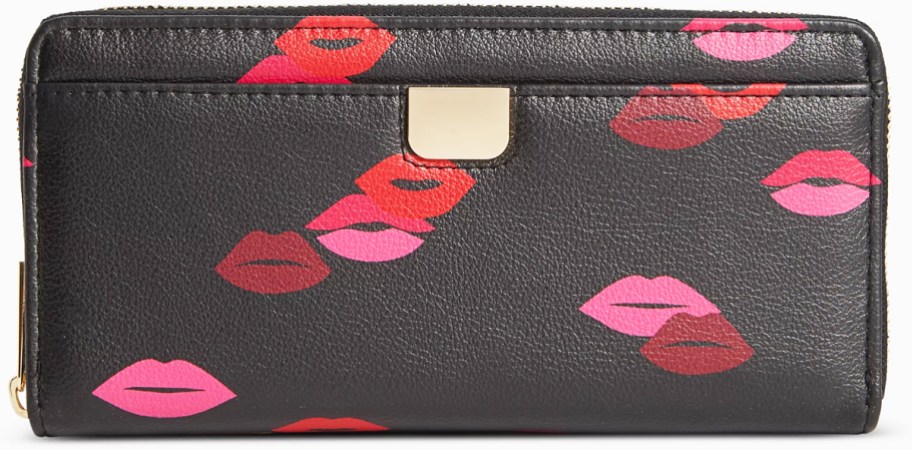 black wallet with red and pink lips print