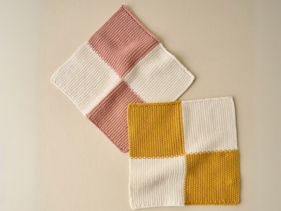 Magnolia Checkered Cotton Knitted Washcloth Set