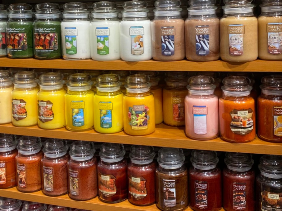 large jar Yankee Candles on shelf