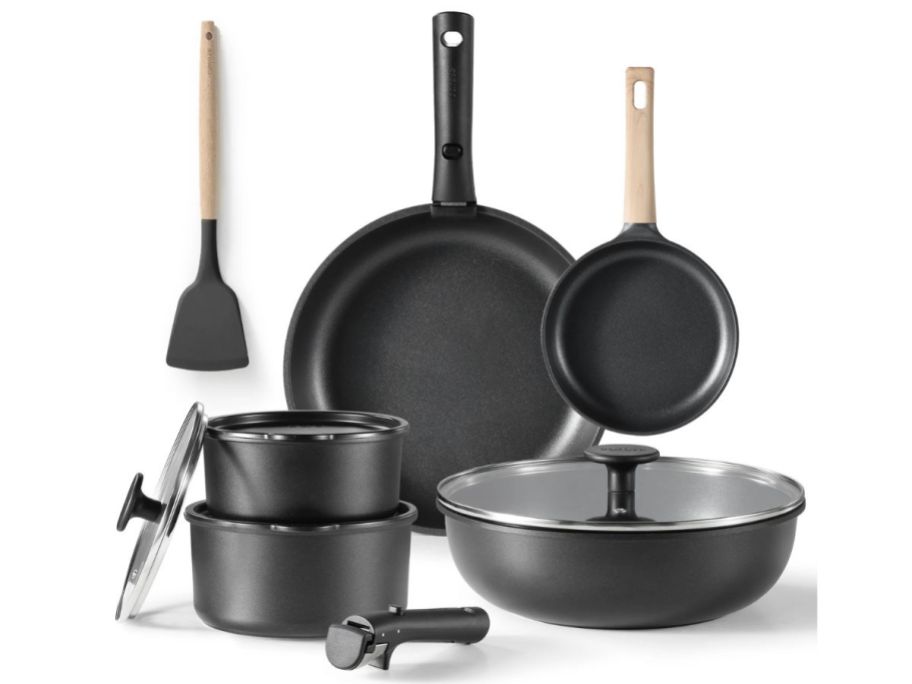 Carote 12-Piece Nonstick Cookware Set in Black stock image