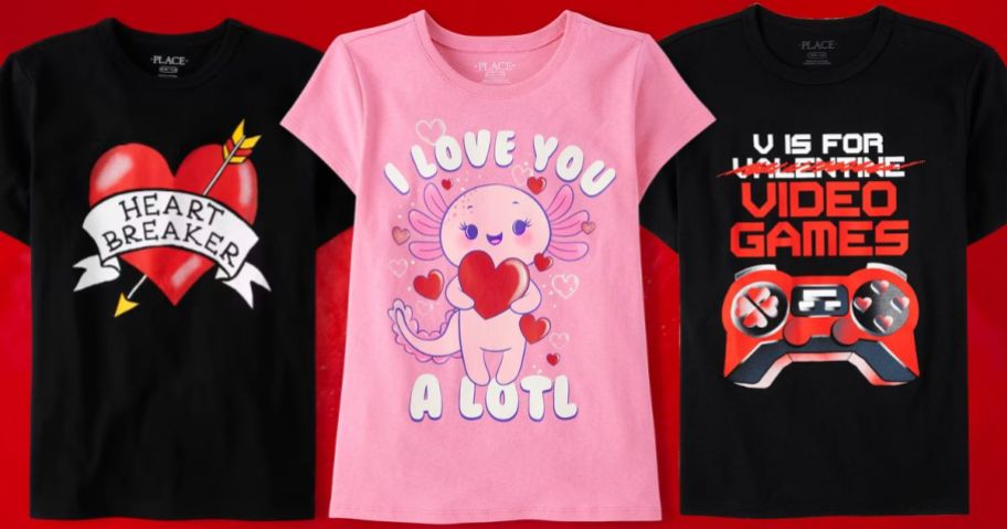 three children's place valentine's day tees