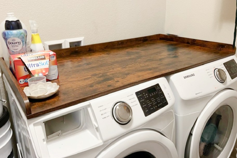 rustic brown countertop on washer dryer