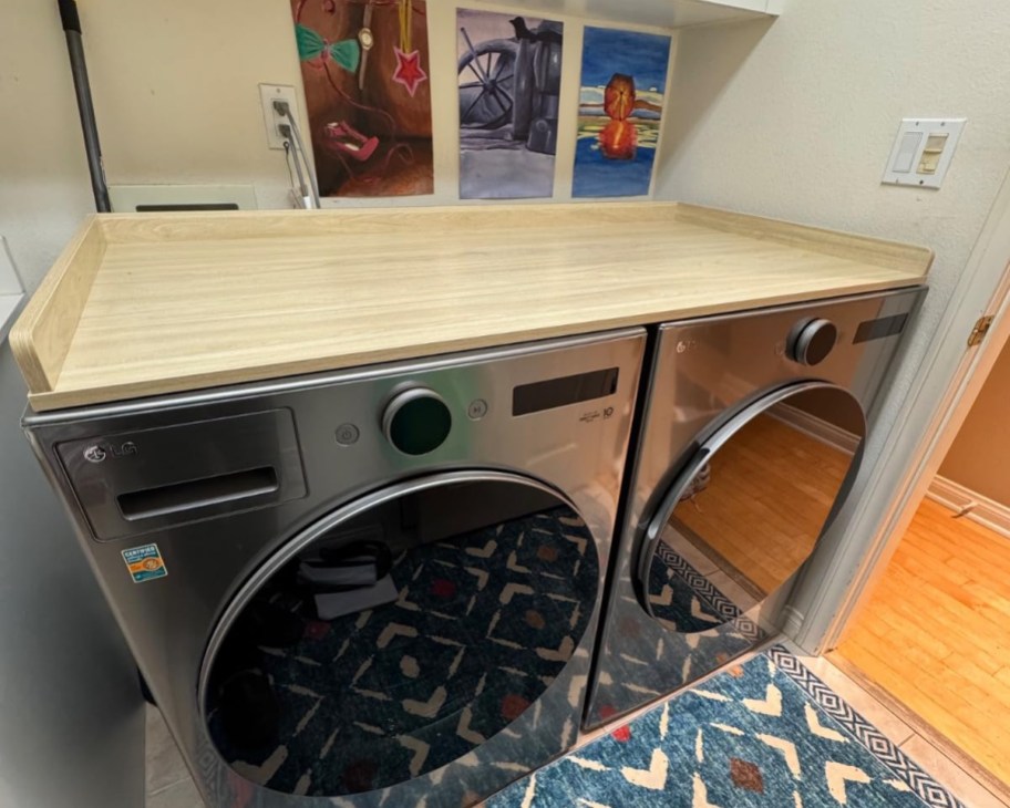 light oak shelf on washer dryer