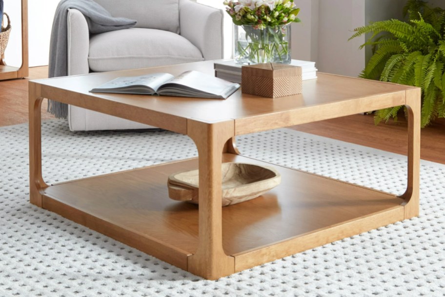 warm brown square coffee table