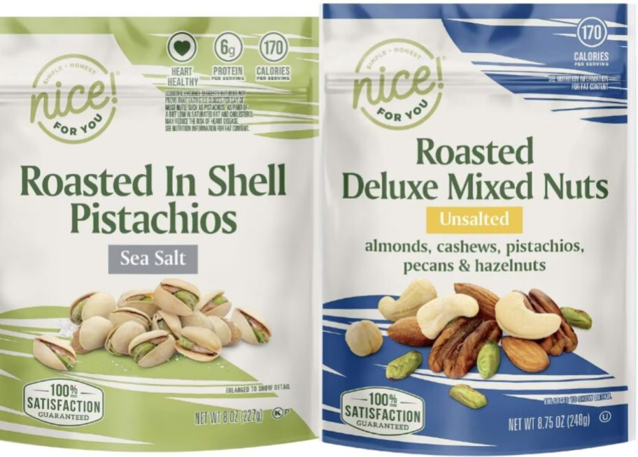 bag of Roasted in Shell Pistachios and bag of Roasted Deluxe Mixed Nuts