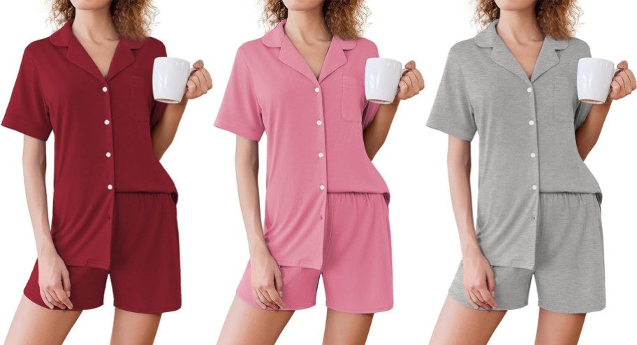 Ekouaer Women's Cotton 2-Piece Short Pajama Lounge Set