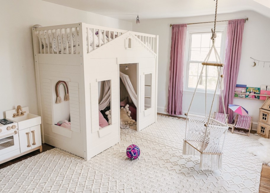 kids bedroom with loft bed and swing house cleaning tips