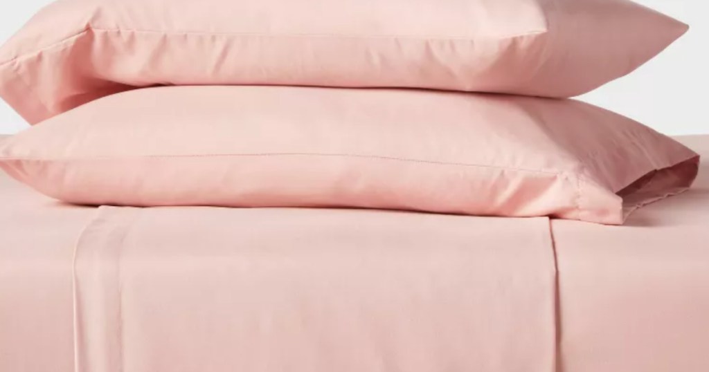 Pink pillows, and sheet set