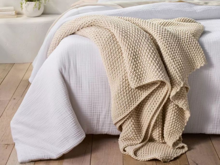 Casaluna Chunky Knit Bed Blanket on a bed